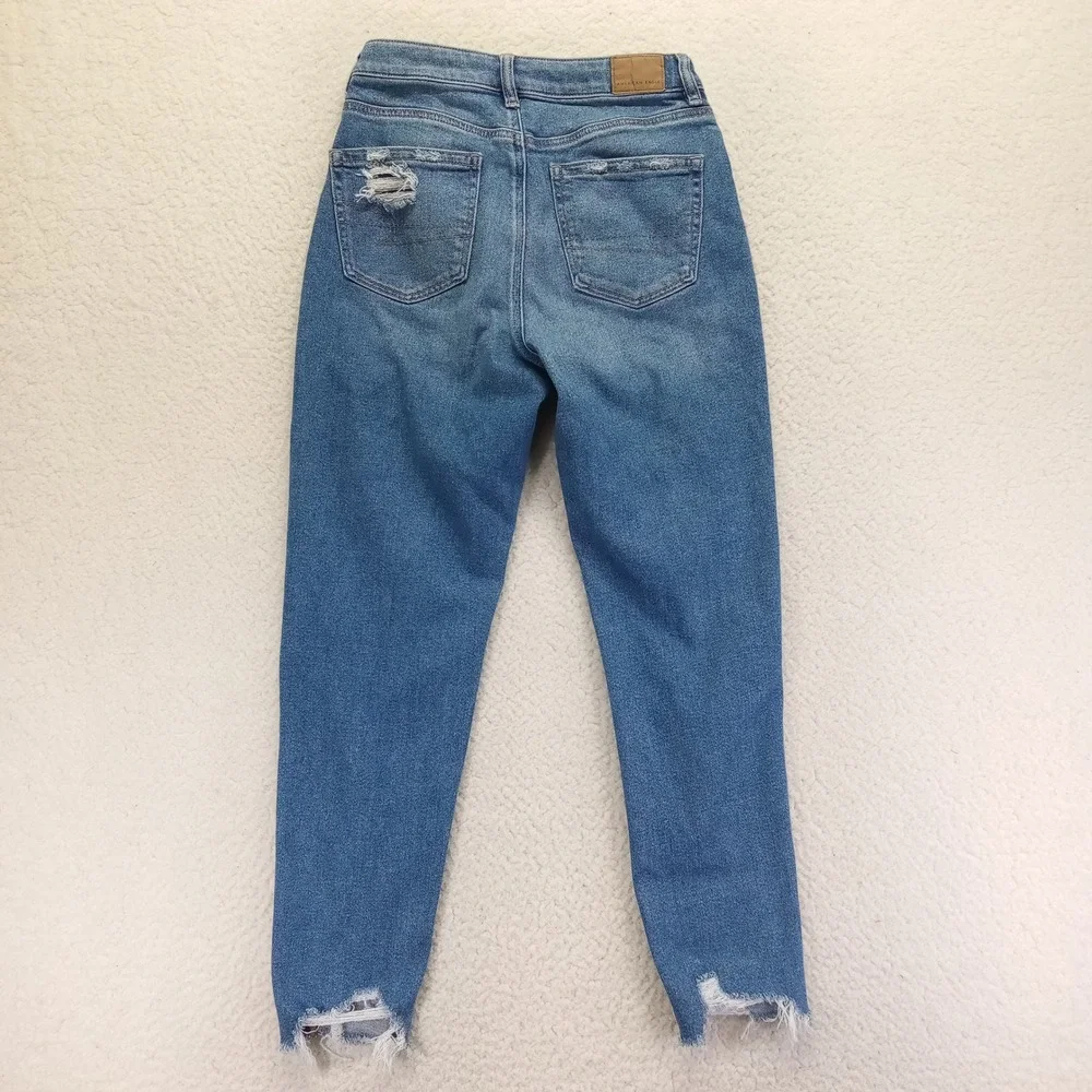 American Eagle Women Distressed Skinny Jeans Blue Medium Wash Raw Hem Size 2 Reg